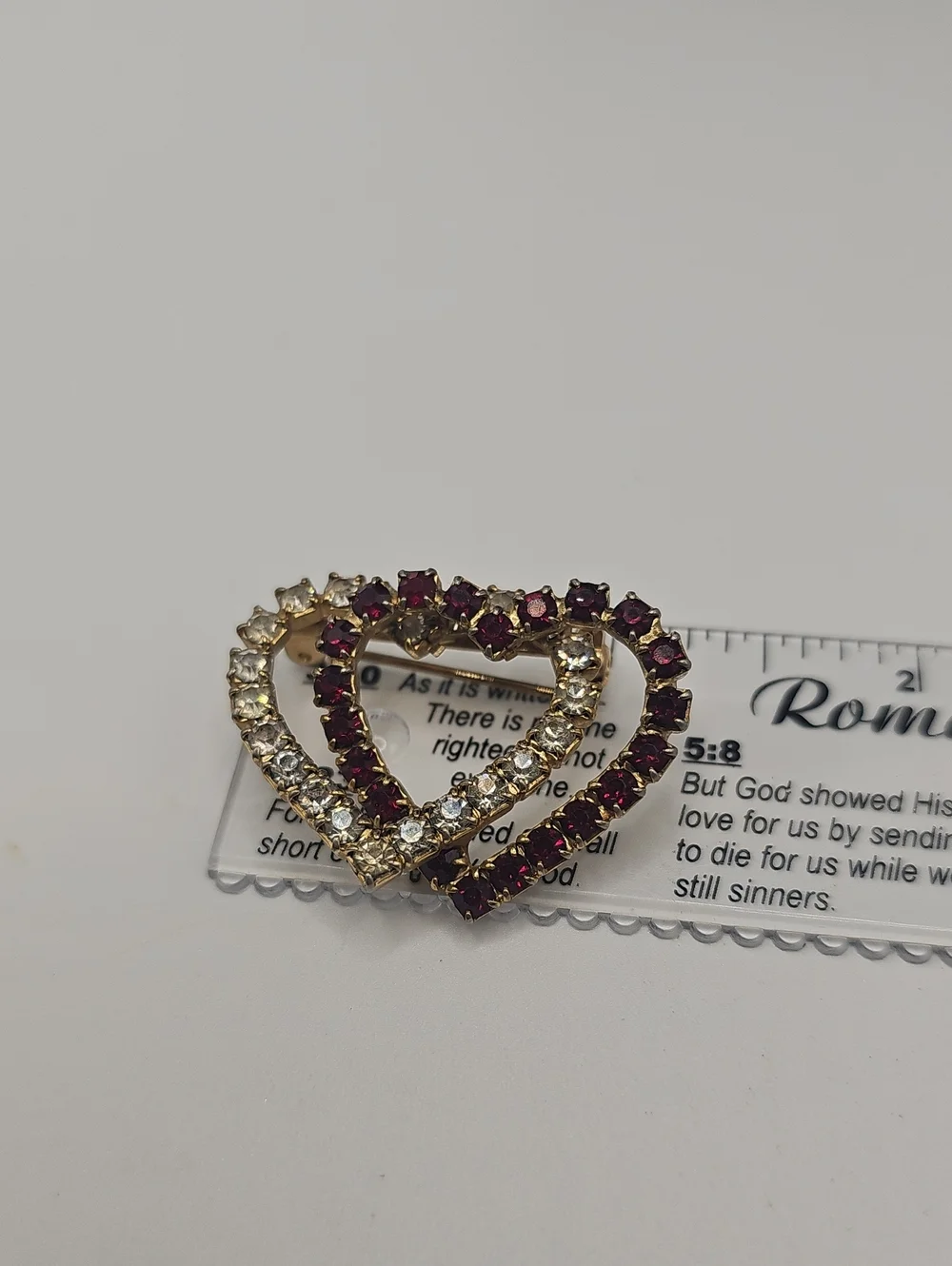 Unbranded Double Interlocking Heart Brooch Womens OS Red Gold Rhinestone Vintage